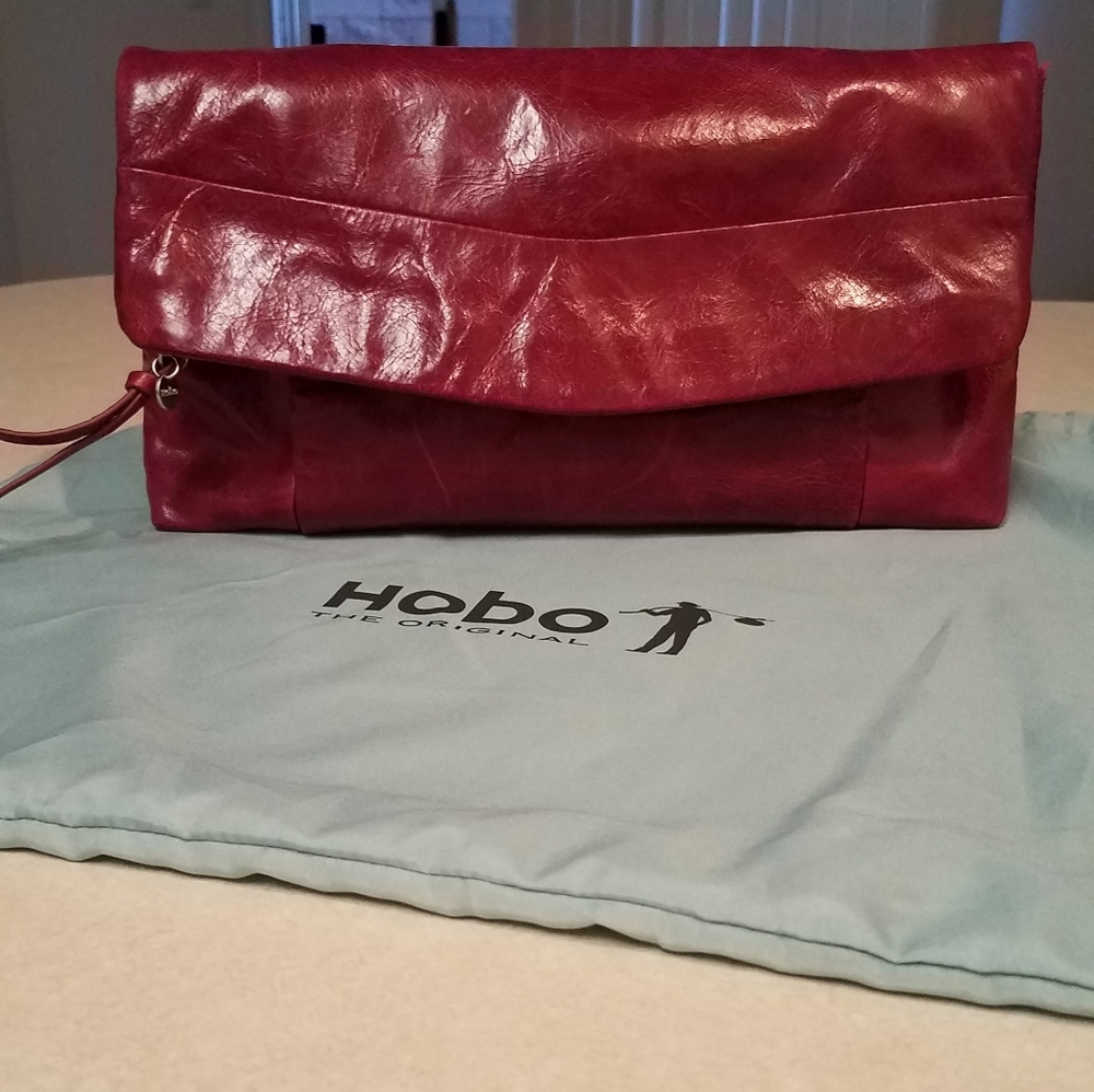 Hobo Red Soft Leather Magnetic Clutch